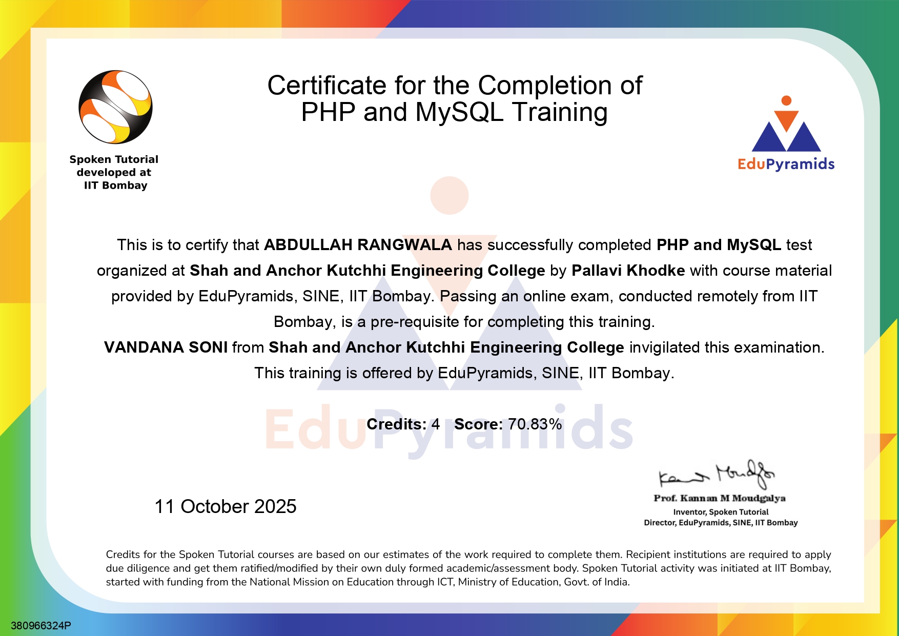 PHP MySQL Certificate